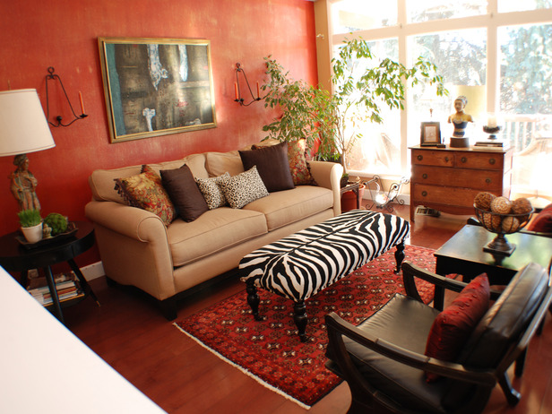 Eclectic-Living-Room-with-Zebra-Covered-Table