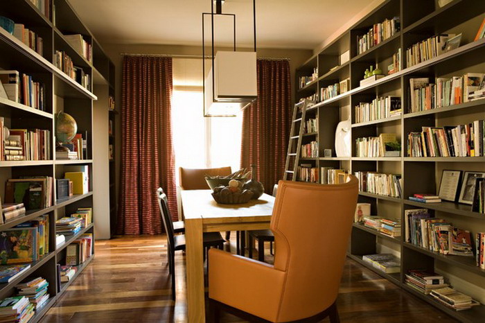 Small-Wood-Dining-Room-with-Bookcase