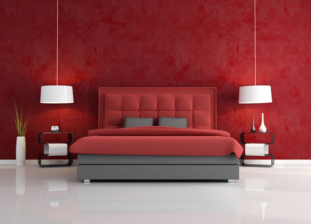 Alluring Red Wall Colors Design For Modern Bedroom