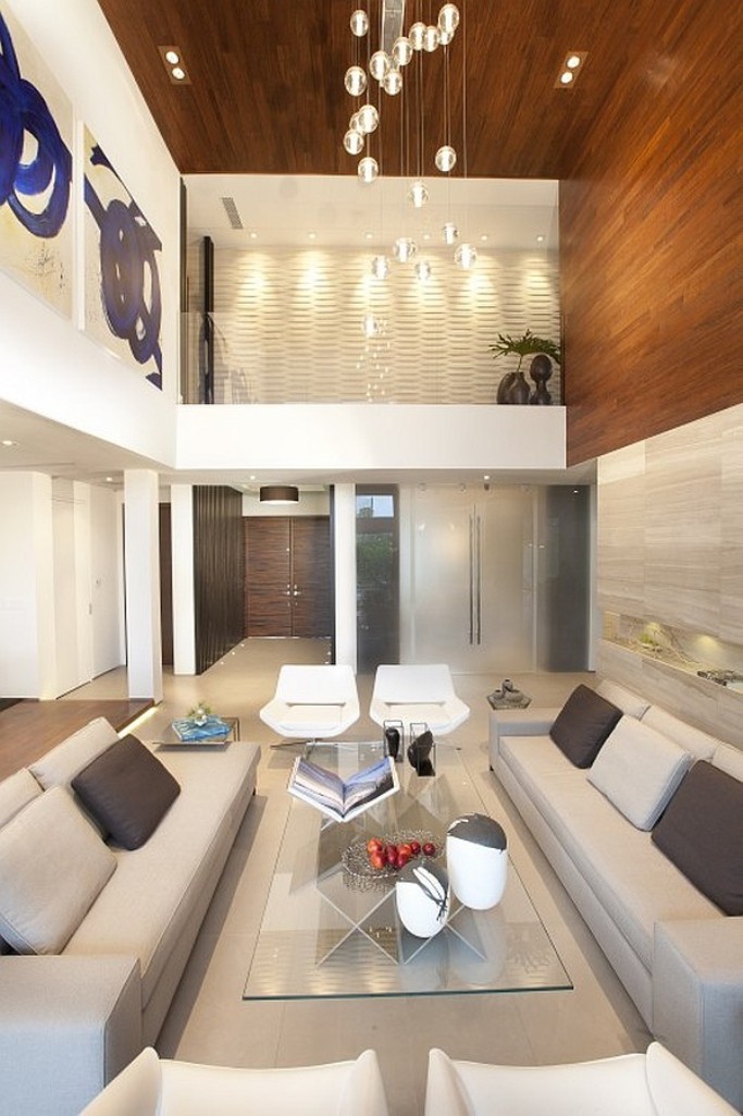 Contemporary Living Room with High Ceiling