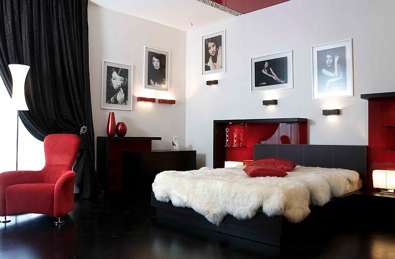 Dazzling-bedroom-in-black-red-and-white-with-Hollywood-Regency-style