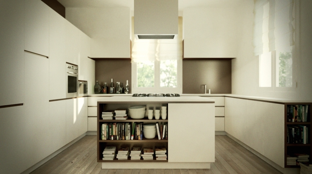 Elegant-Modern-Kitchen-Island-Design-with-Bookcase