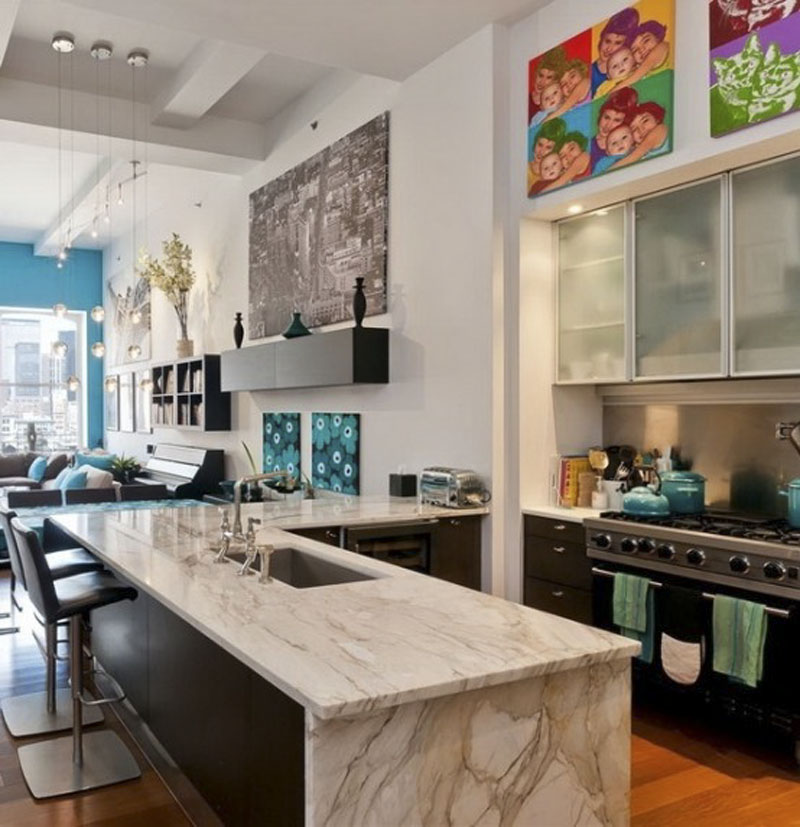New Yok Loft Apartment Colorful Fresh Kitchen Interior Design