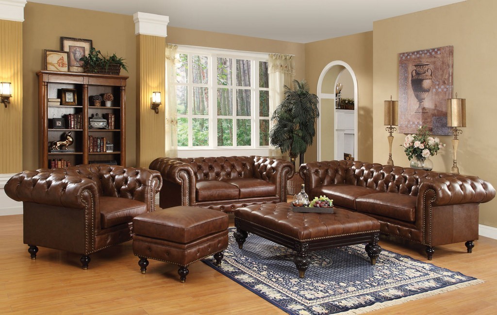 Tufted Leather Sofa Livingroom