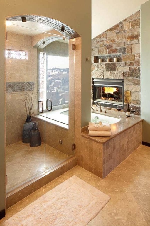 rustic-master-bathroom-with-frameless-shower-walk-in-shower