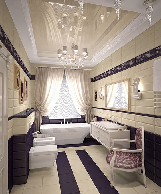 Art Deco Bathroom in purple, cream and white