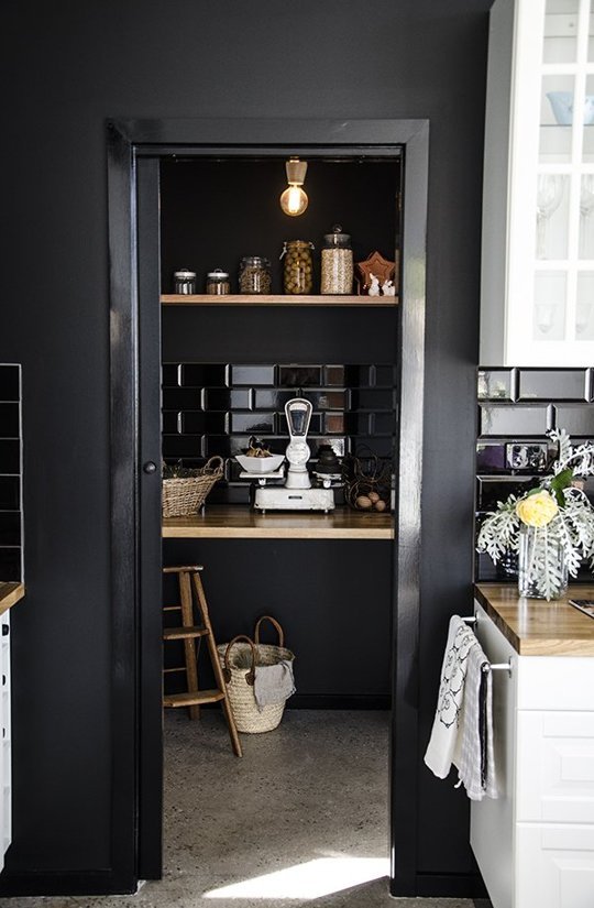 Black subway tiles in a home