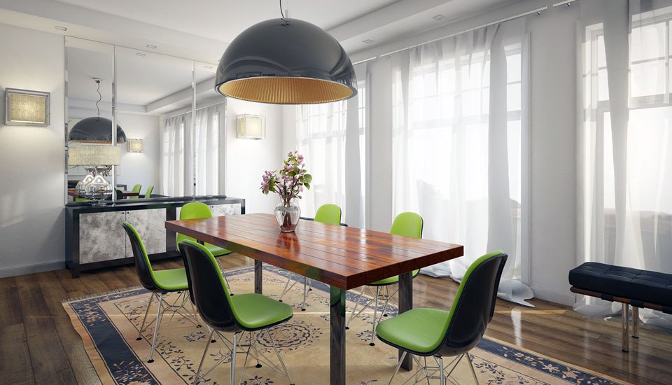 Modern Dining Room with Lime Green Chairs