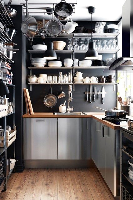 sleek and industrial kitchen cabinet