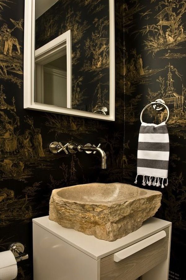 unique bathroom designs polished nickel wall mount faucet stone vessel sink