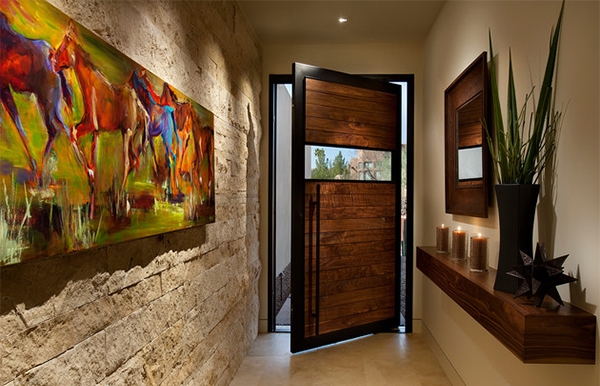 Beautiful contemporary door with lovely painting at entrance
