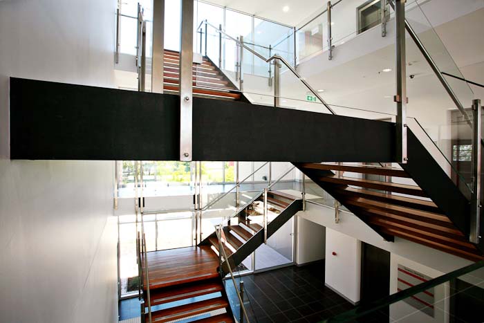 Combination of Steel wood and glass staircase
