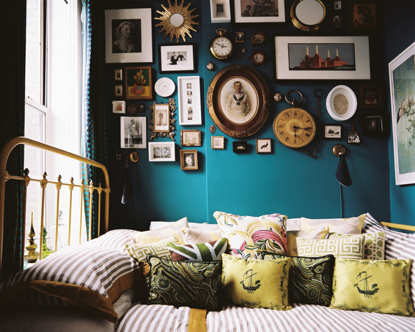 Eclectic Bedroom with wall decor