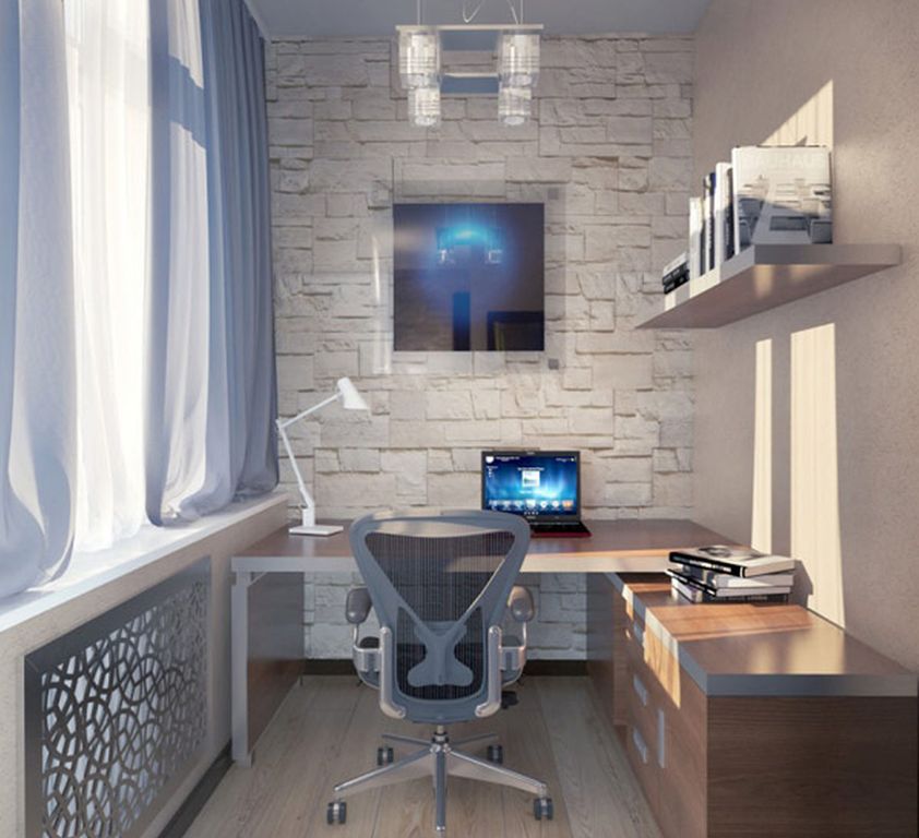 Fetching-Swivel-Chair-with-Wooden-Desk-under-Modern-Floating-Light-at-Home-Office-Ideas