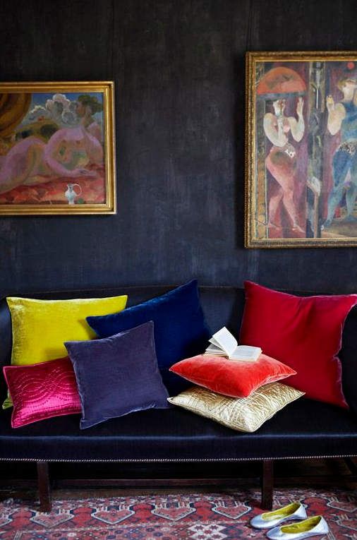 Jewel tonesalong with rich velvet fabrics and colorful textiles
