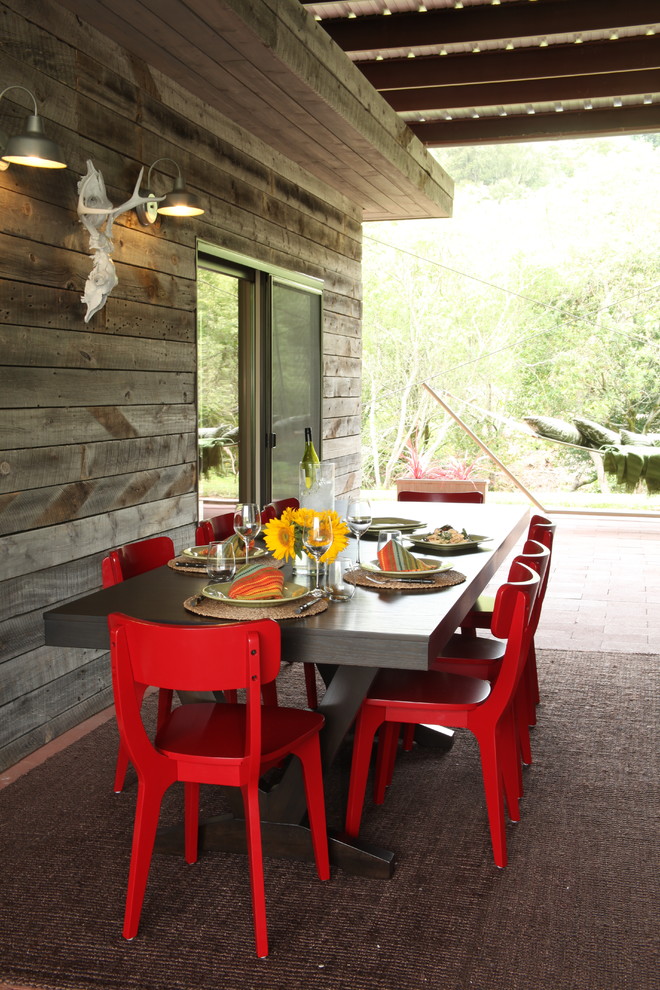 Marvelous Bungee Chair fashion Other Metro Rustic Porch Image Ideas with Barn Light covered patio outdoor dining outdoor rug patio furniture red chairs