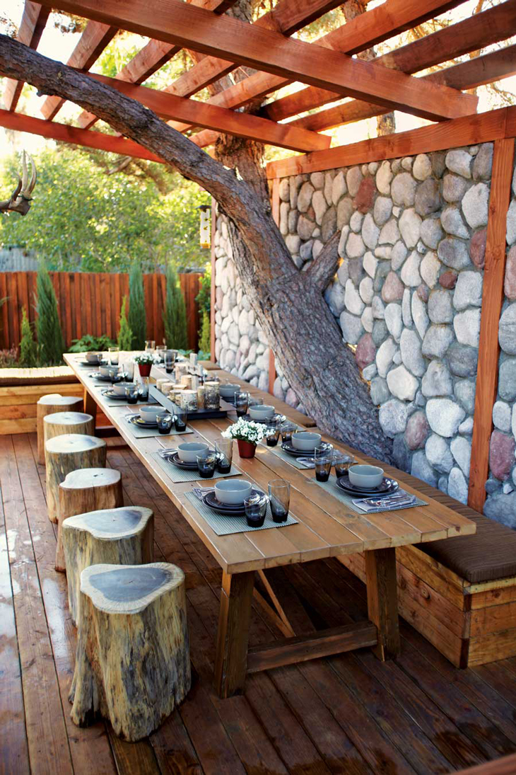 Stunning backyard design with charming patio decoration