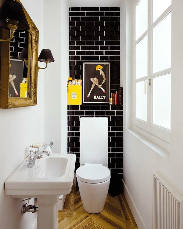 black and white design with subway tiles