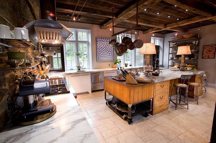 Eclectic farm home with vintage industrial kitchen