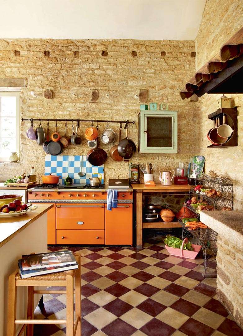French farmhouse kitchen with tiled benchtop