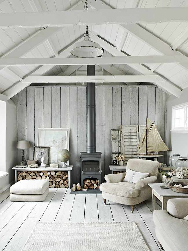 White Coastal style living room