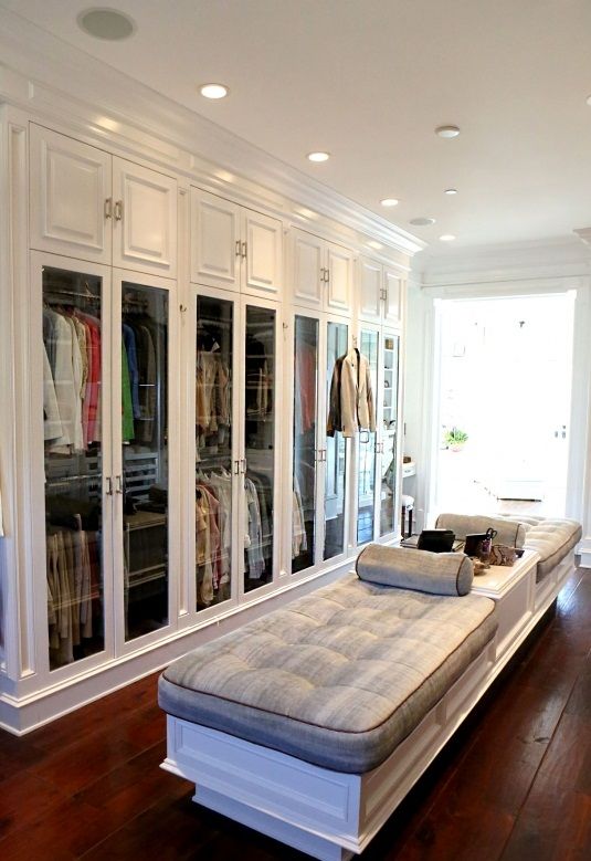 glass doors and tufted bench seating