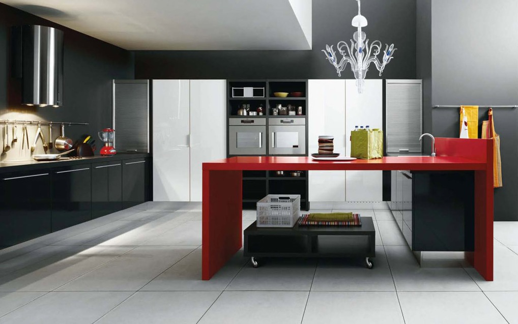 Black-red-white-modern-kitchen