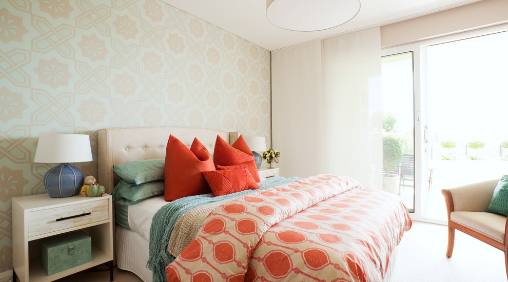 Coral Bedspread Bedroom Eclectic with Beach Style Accessories Bedroom Wallpaper