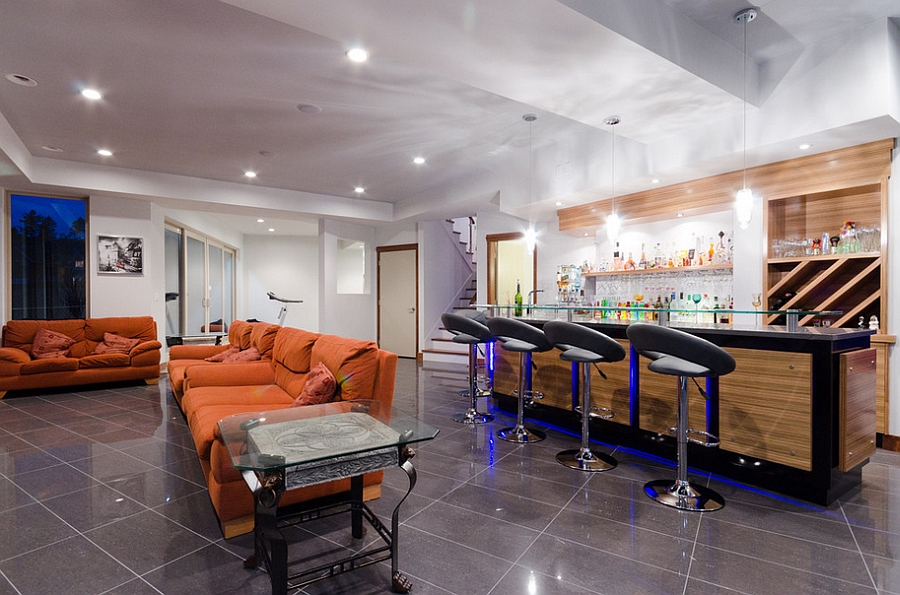 Design a Modern basement bar