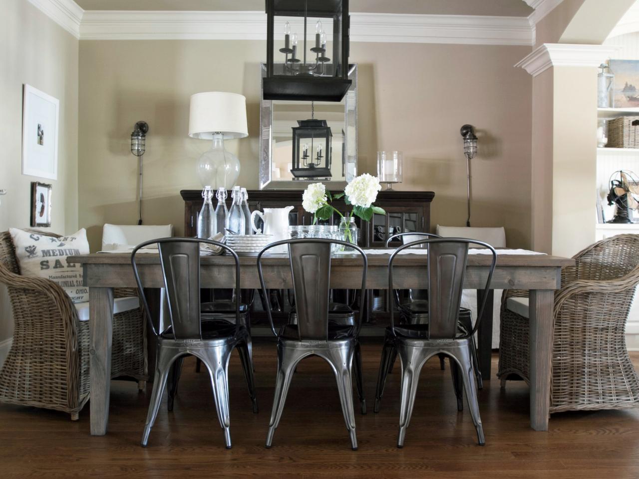 Industrial Chic Dining Room With Steel Chairs and Wood Table