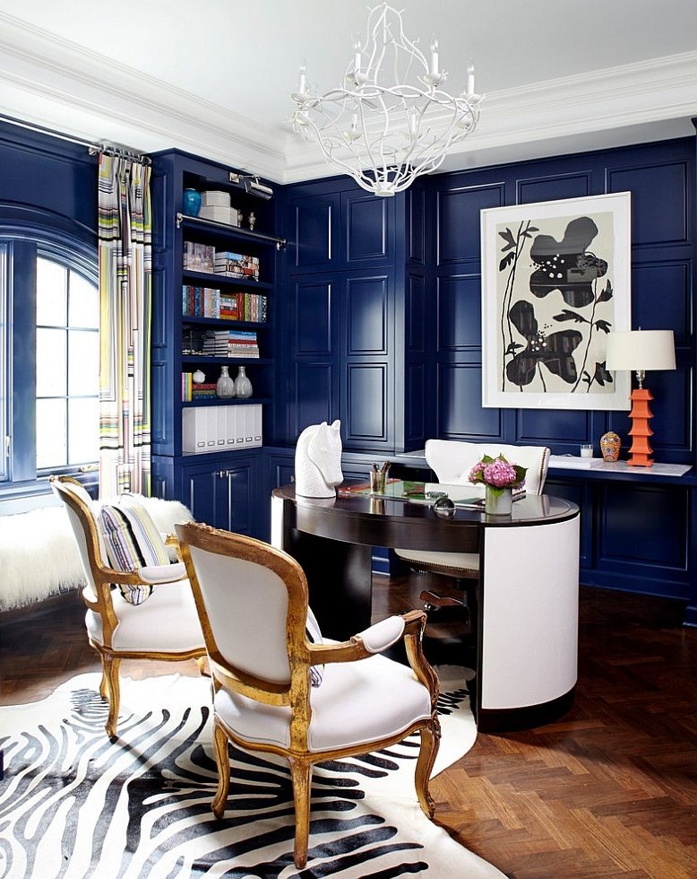 Leather-desk-and-antique-chairs-add-sophistication-to-the-stylish-home-office