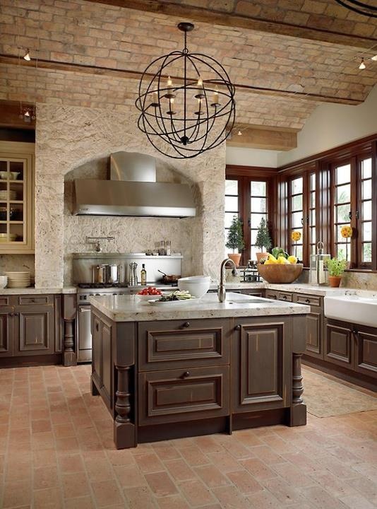 Traditional Kitchen With Brick Walls