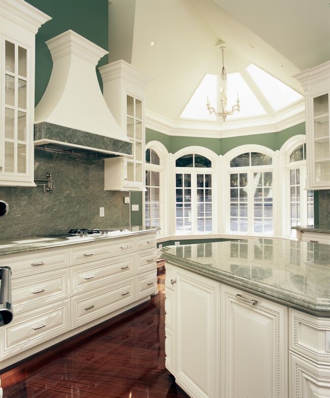 kitchen-cabinets-traditional-white-wood-hood-island-luxury