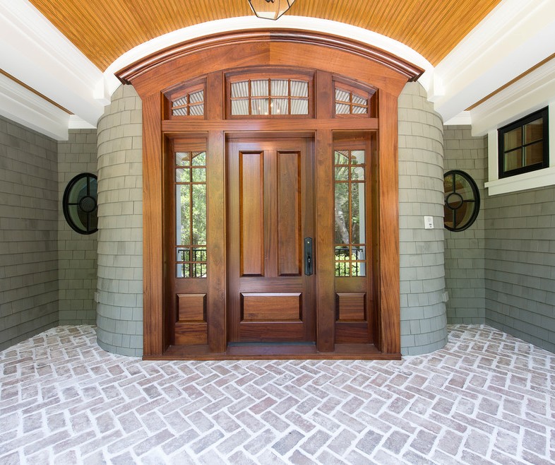 Front Doors with Side Panels Traditional Entry with Wood Front Door