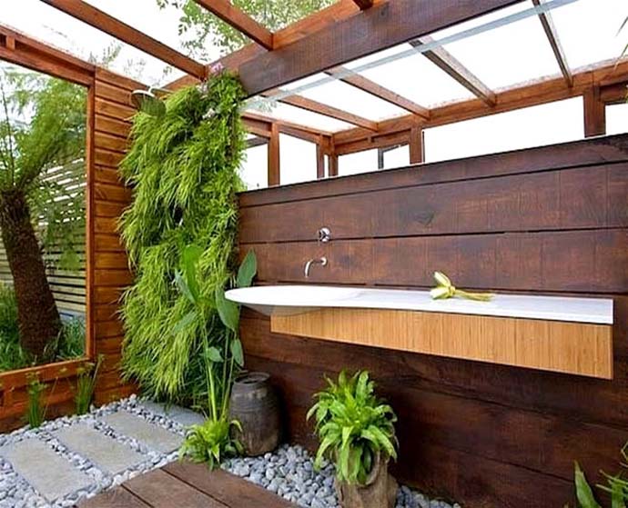 Outdoor Bathroom in the Middle of a Tropical Garden