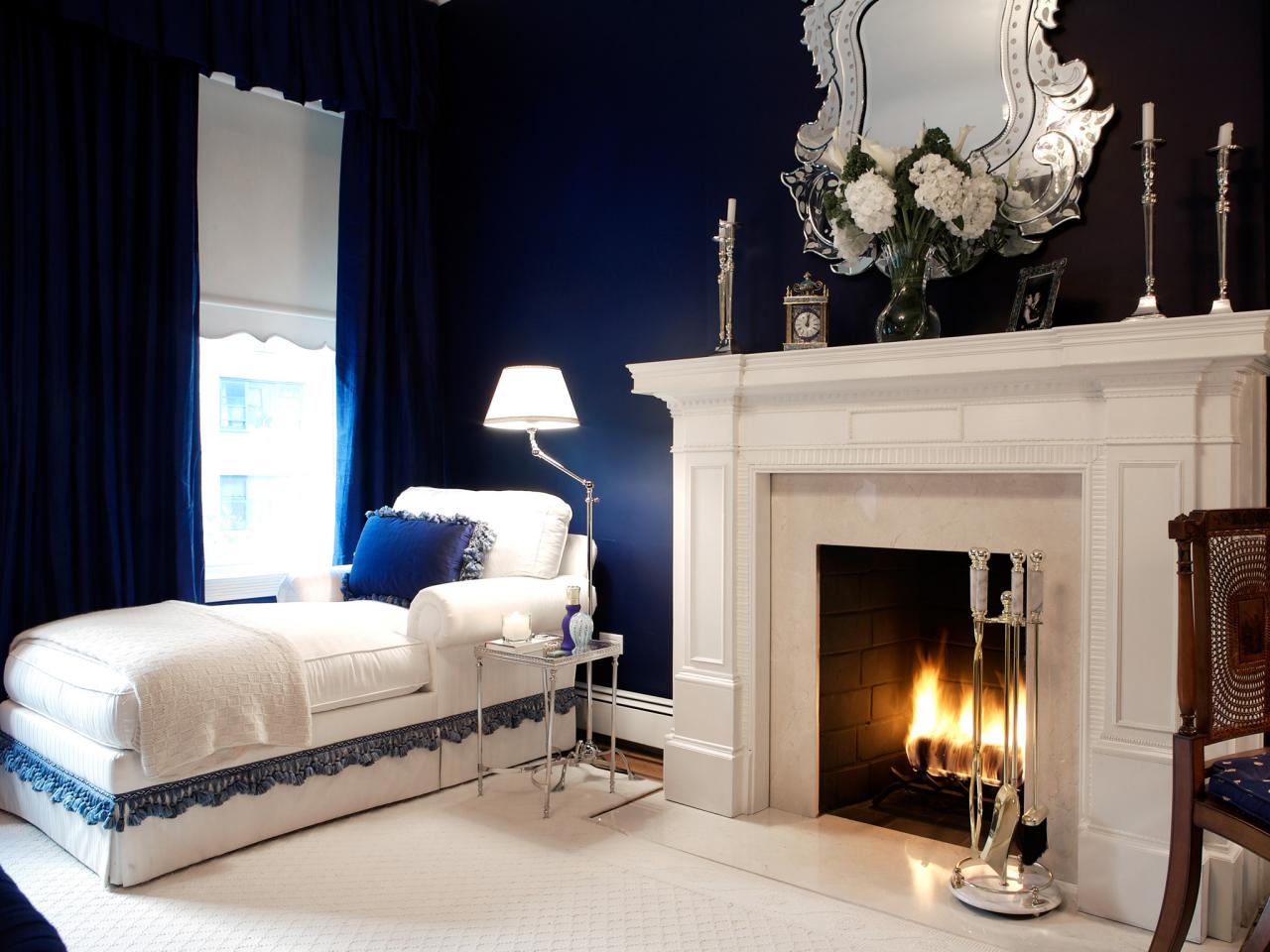 Traditional Bedroom With Navy Blue Paint