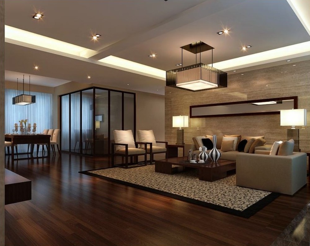 This living room is the best living room the amusing cherry wood flooring and ample light decoration with a classic rug creating a festive feeling 