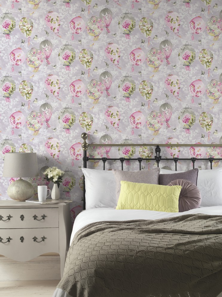Asian Style Birds & Floral Bedroom Wallpaper