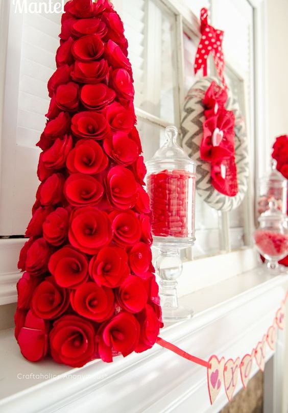 Hot Red Valentine's Day Fireplace Decor