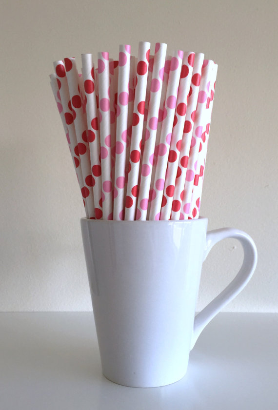 Valentine's Day Paper Straws Red and Pink