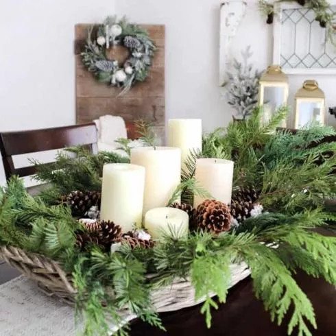 Candle-Pine Branch Centrepiece