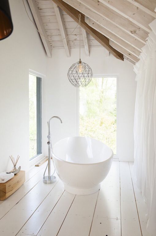 Contemporary Master Bathroom with Exposed Beam