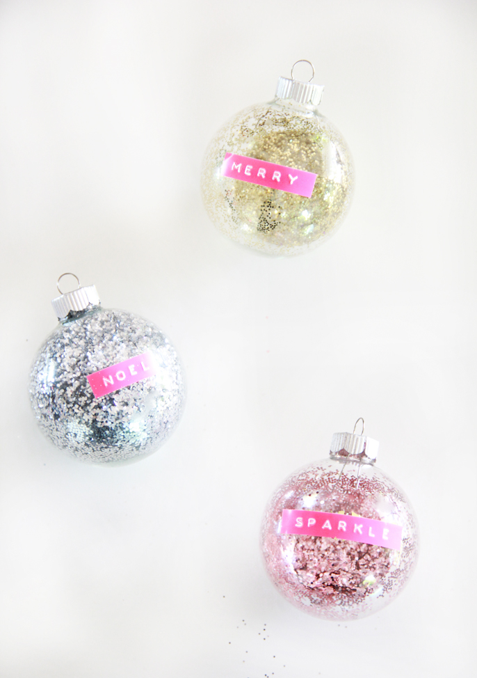 DIY Retro Label Maker Glitter Ornaments