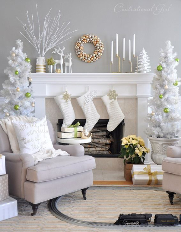 All White Fireplace Christmas Decoration Dwellingdecor