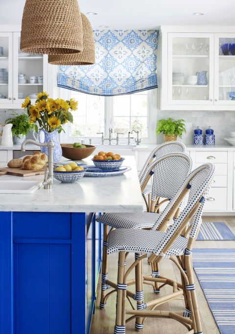 All White Kitchen With Electric Blue Combination