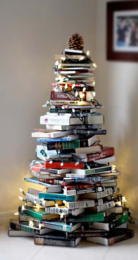 DIY Christmas Tree Made of Books Dwellingdecor