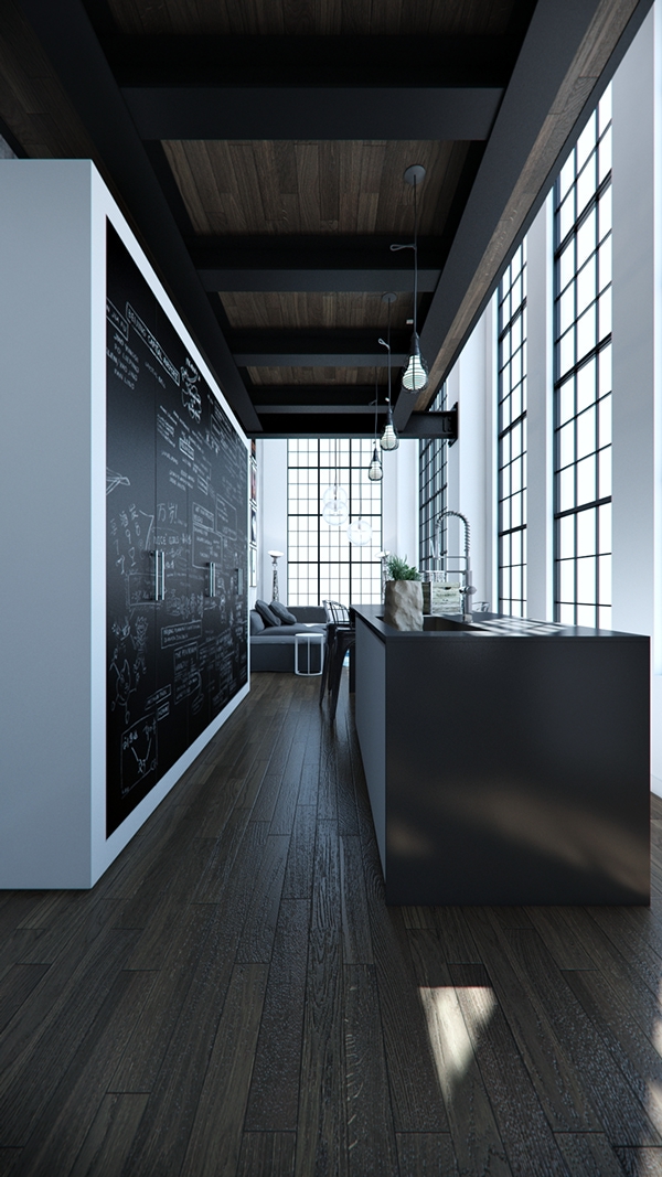 Loft Kitchen With Black Chalkboard Design Dwellingdecor
