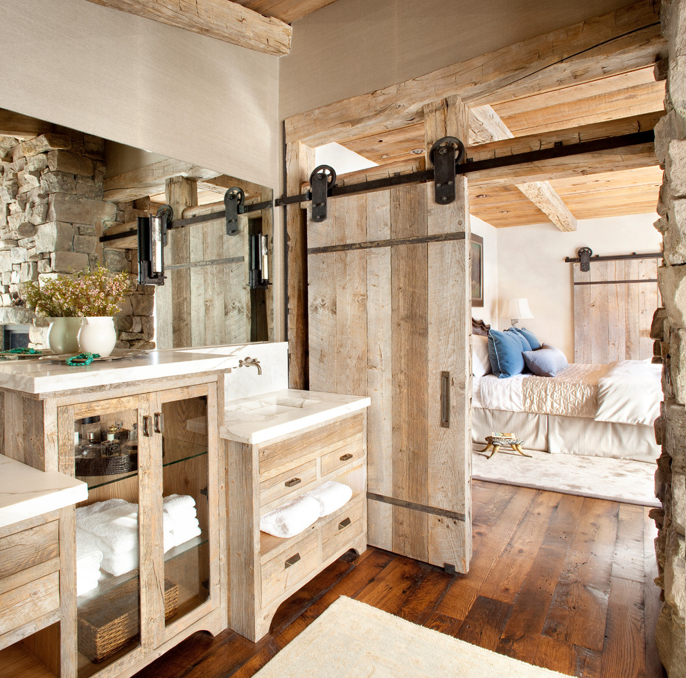 Rustic Bathroom With Distressed Cabinets