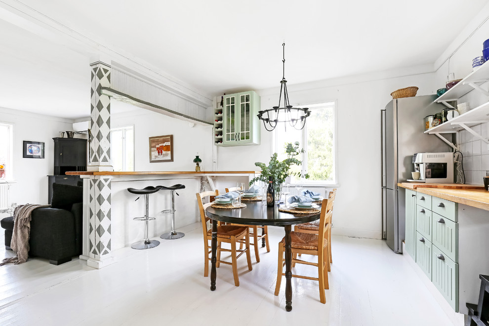 Scandinavian Single-wall White Floor Open Concept Kitchen Dwellingdecor