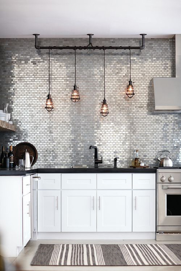Spectacular Kitchen With Subway Tile & Industrial Pendant Lights Dwellingdecor